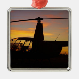 Robinson R44 helicopter at sunset Metal Ornament