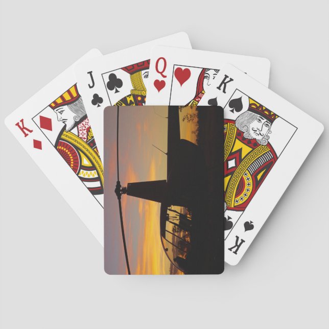 Robinson R44 helicopter at sunset Poker Cards (Back)