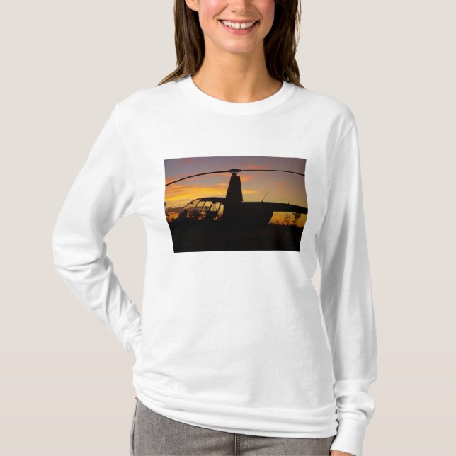 Robinson R44 helicopter at sunset T-Shirt (Front)