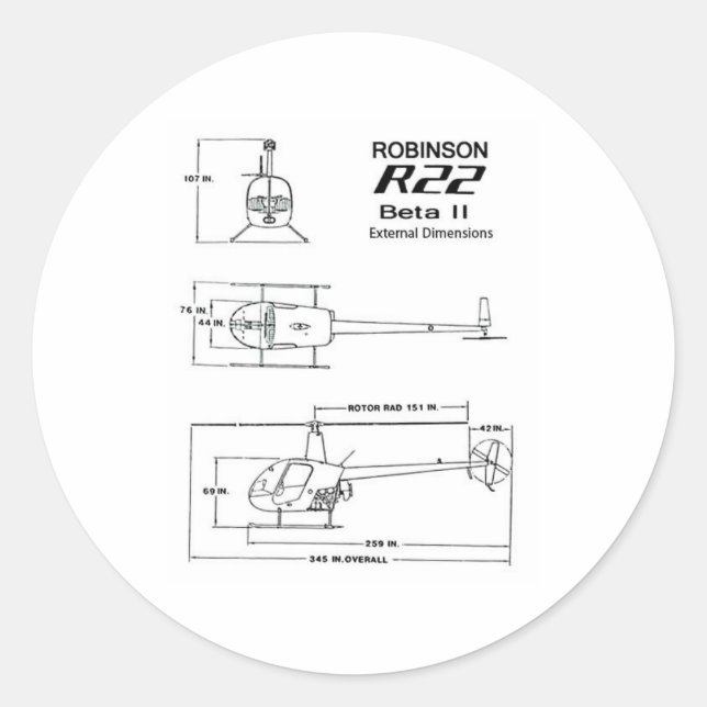Robinson R-22 Classic Round Sticker (Front)