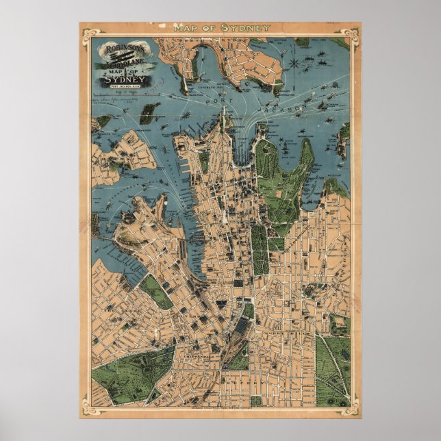Robinson’s map of Sydney, NSW (1922) Reprint Poster (Front)