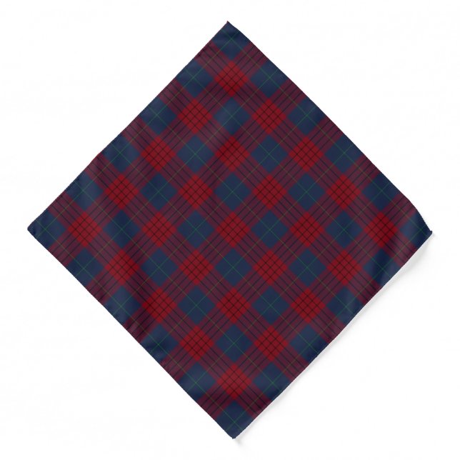 Robinson Tartan Navy Blue and Red Plaid Pattern Bandana (Front)