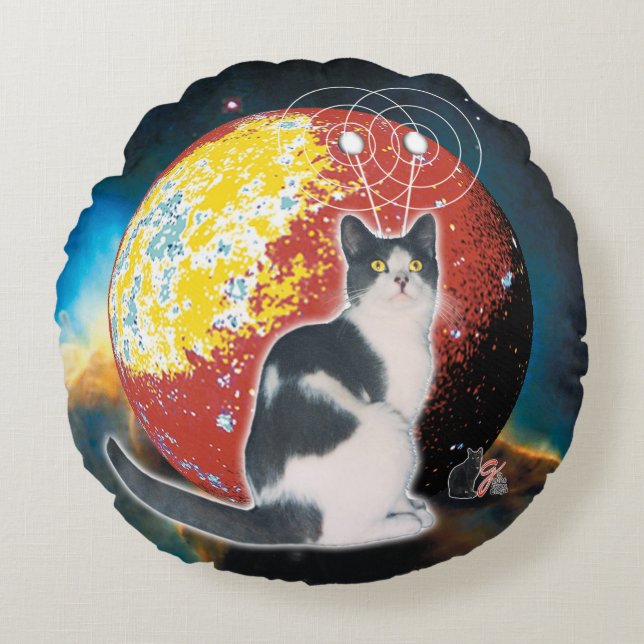 Robo Cat Hobo Round Pillow (Front)