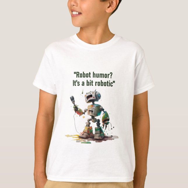 "Robo-Comedy Club" with a robot stand-up comedian  T-Shirt (Front)