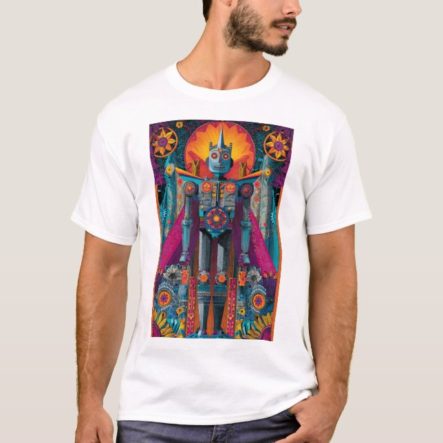 Robo Deity Mandala — Ornate Symmetry Sci-Fi Poster T-Shirt (Front)