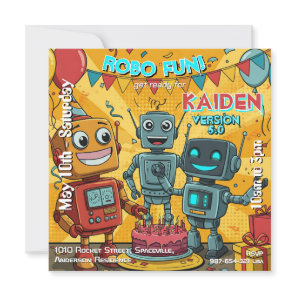 Robo Fun Robot Birthday Party Invitation