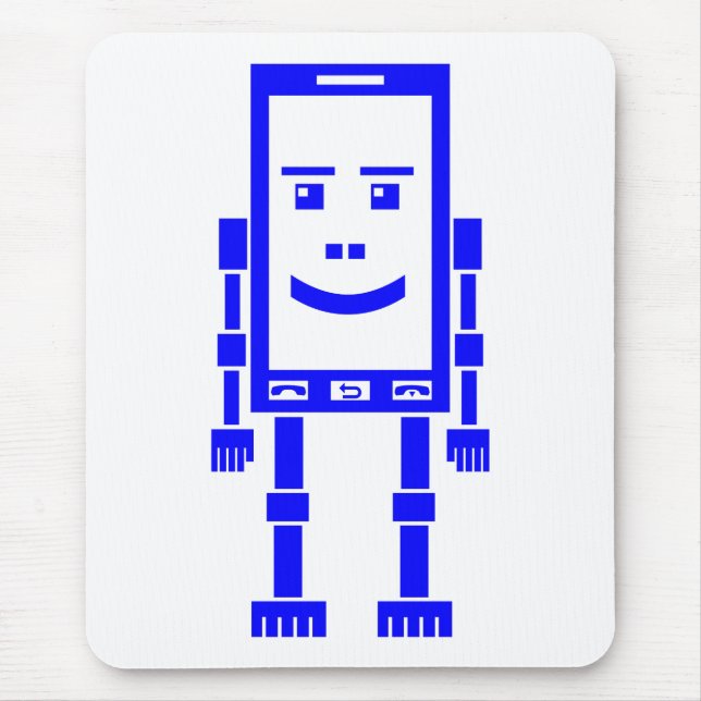 Robo Phone - Blue on White Mouse Pad (Front)