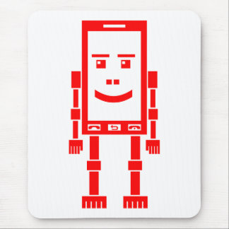 Robo Phone - Red on White Mouse Pad