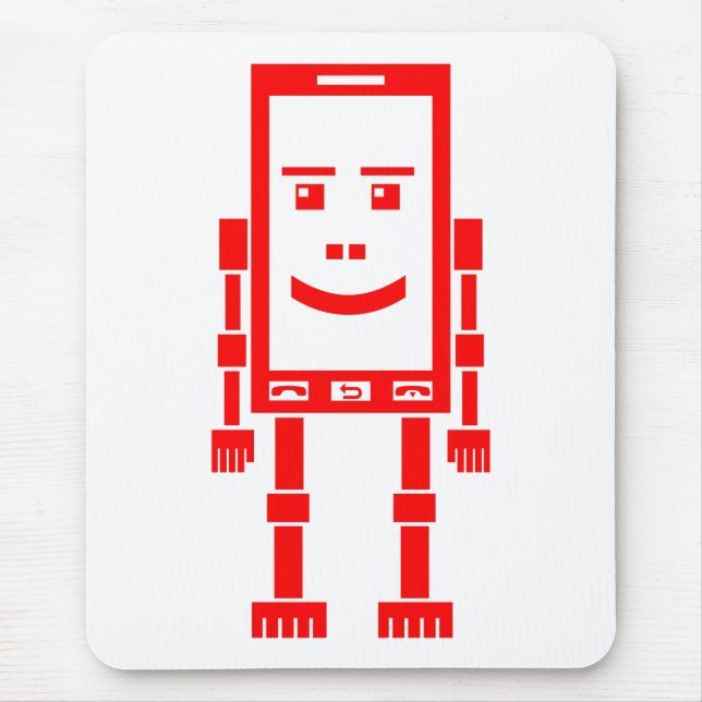 Robo Phone - Red on White Mouse Pad (Front)