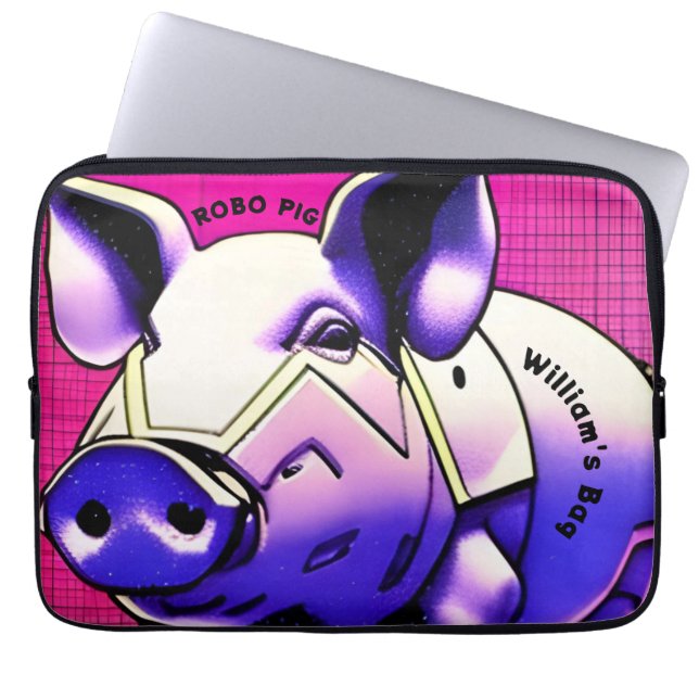 ROBO PIG iPad cover. Editable text. Laptop Sleeve (Front)