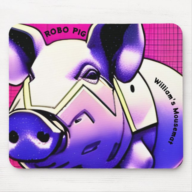 ROBO PIG Mousemat. Editable text.  Mouse Pad (Front)
