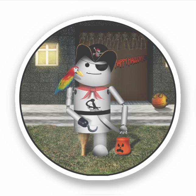 Robo-x9 Robot Pirate Halloween Sticker (Front)