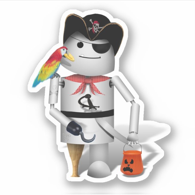 Robo-x9 Robot Pirate Halloween Sticker (Front)