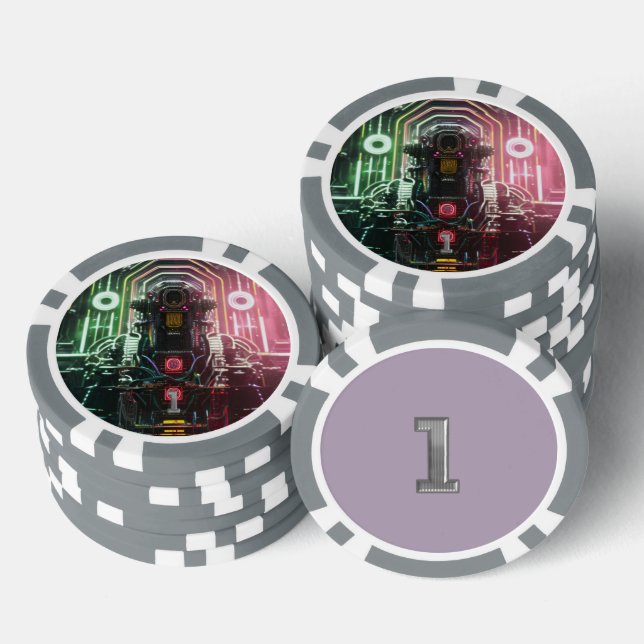 Robot 1 gray 1 striped poker chip (Stack)