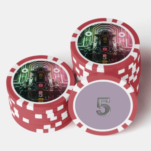 Robot 1 red 5 striped poker chip