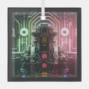 Robot 1 square glass ornament