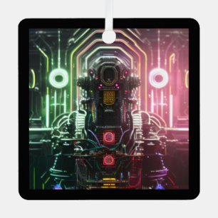 Robot 1 square metal ornament