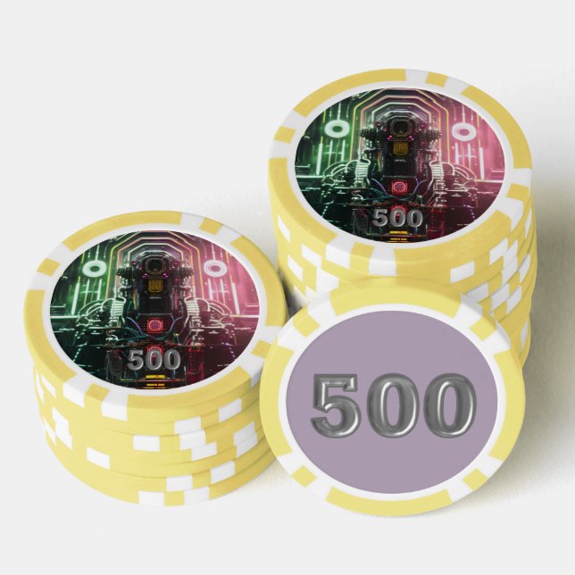 Robot 1 yellow 500 striped poker chip (Stack)
