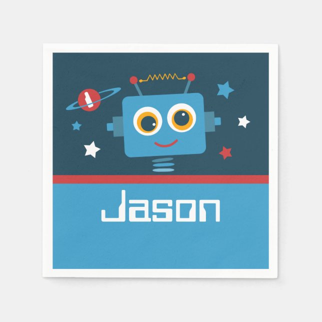 Robot 1st Birthday Napkins (Front)