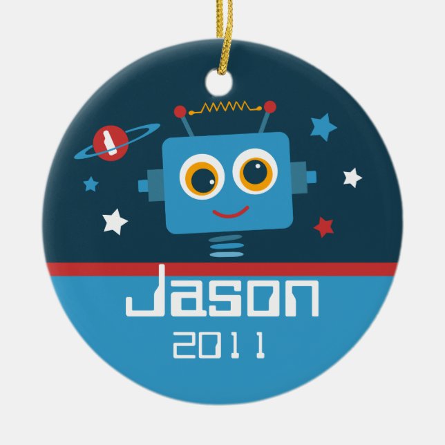 Robot 1st Birthday Personalized Ornament (Front)