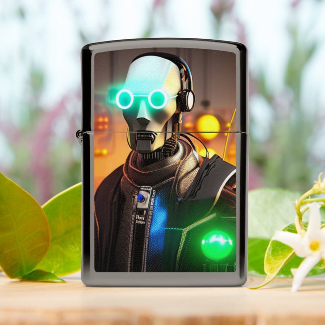 Robot 2 black ice Zippo lighter (On Table)