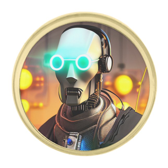 Robot 2 gold round lapel pin (Front)