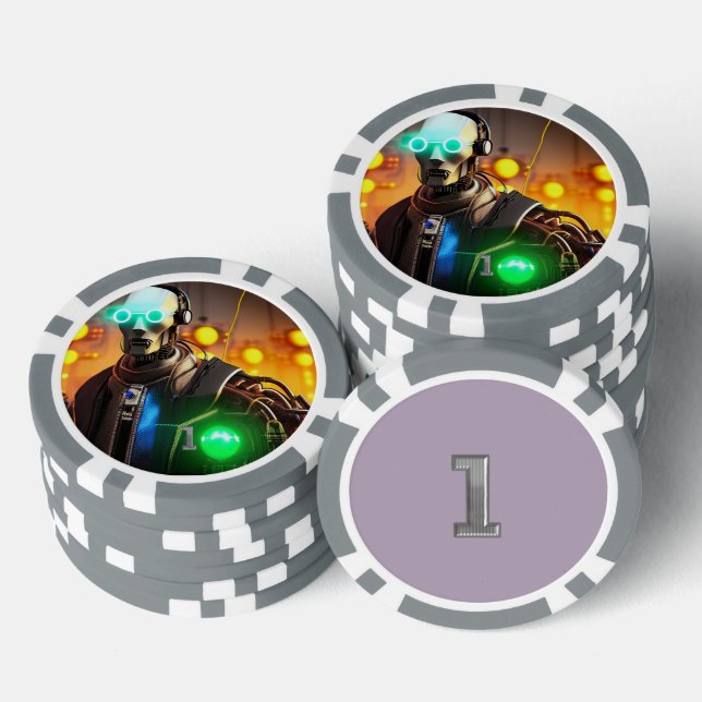 Robot 2 gray 1 striped poker chip (Stack)