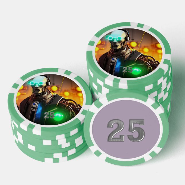 Robot 2 green 25 striped poker chip (Stack)