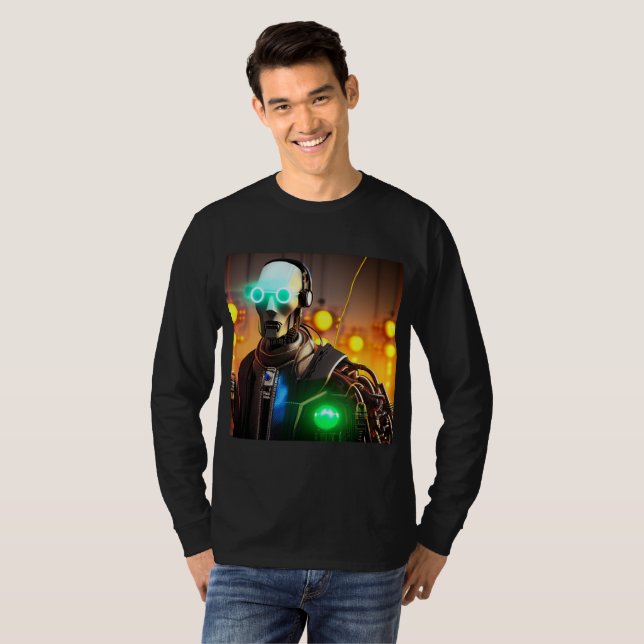  Robot 2 men black long sleeve T-shirt (Front Full)