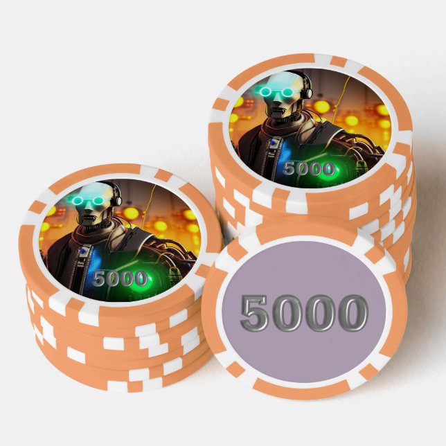 Robot 2 orange 5000 striped poker chip (Stack)
