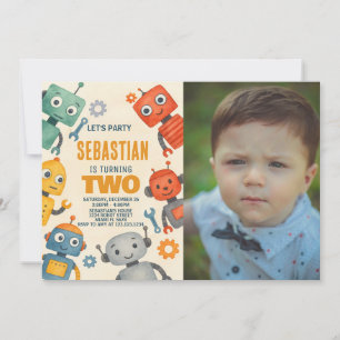 Robot 2nd Birthday Invitation with photo