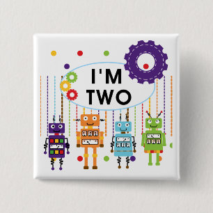 Robot 2nd Birthday tshirts and Gifts Button
