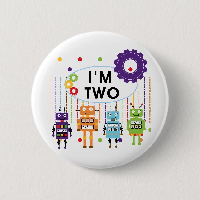 Robot 2nd Birthday tshirts and Gifts Button (Front)