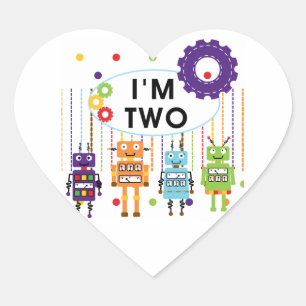 Robot 2nd Birthday tshirts and Gifts Heart Sticker