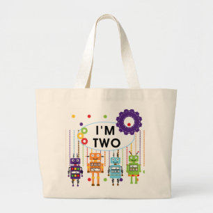 Robot 2nd Birthday tshirts and Gifts Large Tote Bag