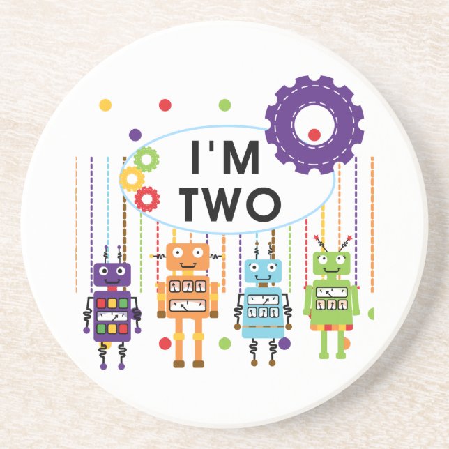Robot 2nd Birthday tshirts and Gifts Sandstone Coaster (Front)