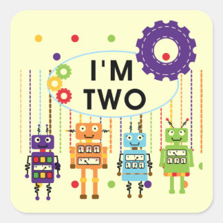 Robot 2nd Birthday tshirts and Gifts Square Sticker