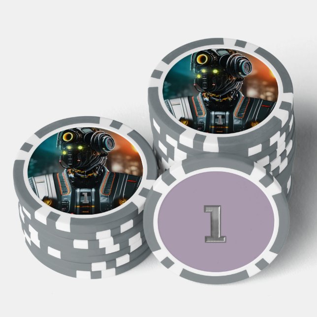 Robot 3 gray 1 striped poker chip (Stack)