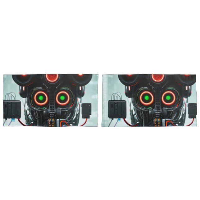 Robot 3 gray king pillowcases pair (Front-Set)