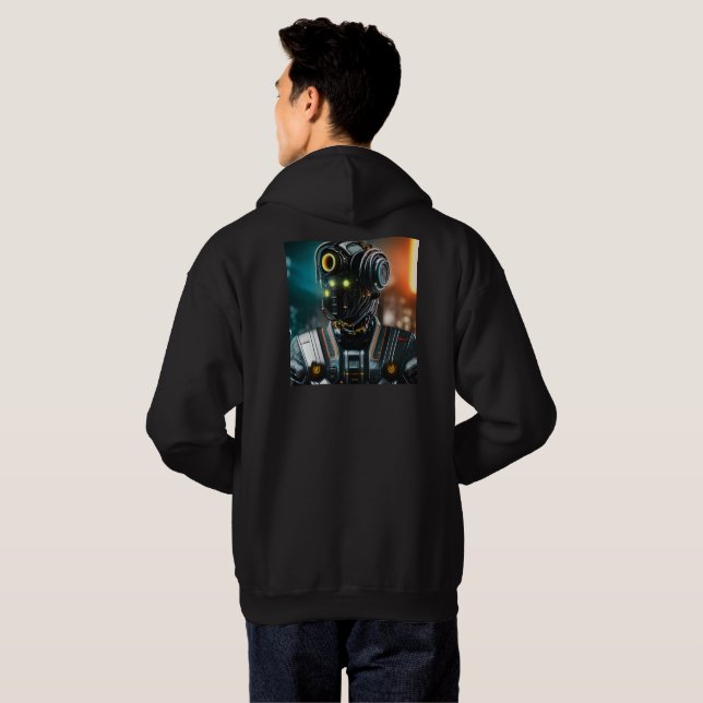  Robot 3 men black hooded sweatshirt back (Back Full)