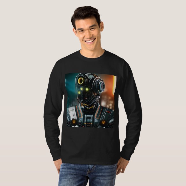  Robot 3 men black long sleeve T-shirt (Front Full)