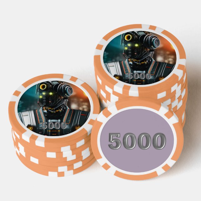 Robot 3 orange 5000 striped poker chip (Stack)