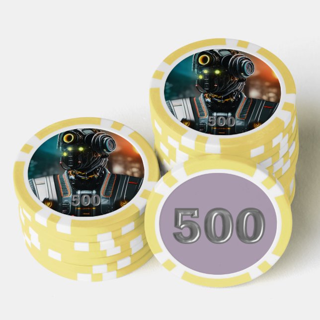 Robot 3 yellow 500 striped poker chip (Stack)