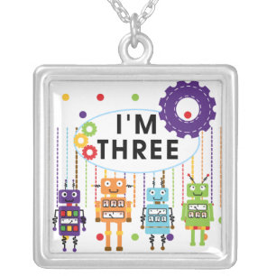 Robot 3rd Birthday T shirts and Gifts Silver Plated Necklace