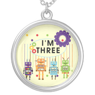 Robot 3rd Birthday T shirts and Gifts Silver Plated Necklace