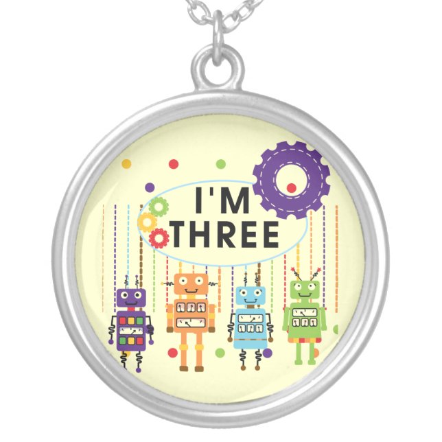 Robot 3rd Birthday T shirts and Gifts Silver Plated Necklace (Front)
