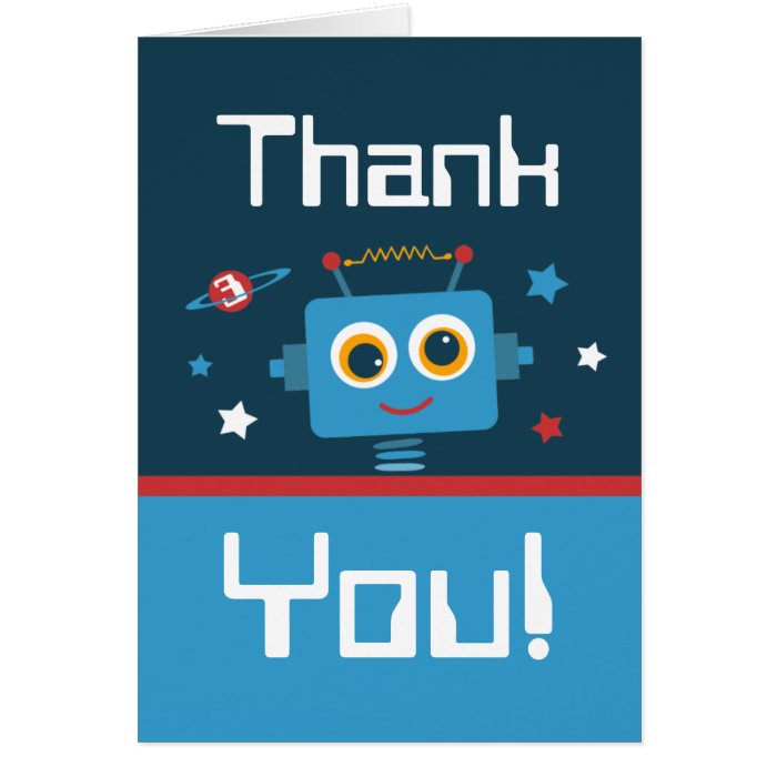 Robot 3rd Birthday Thank You Notes Greeting Card