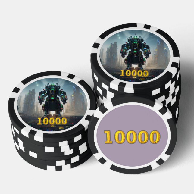 Robot 4 black gold 10000 striped poker chip (Stack)