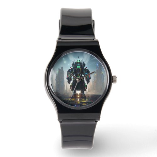 Robot 4 black silicone strap watch