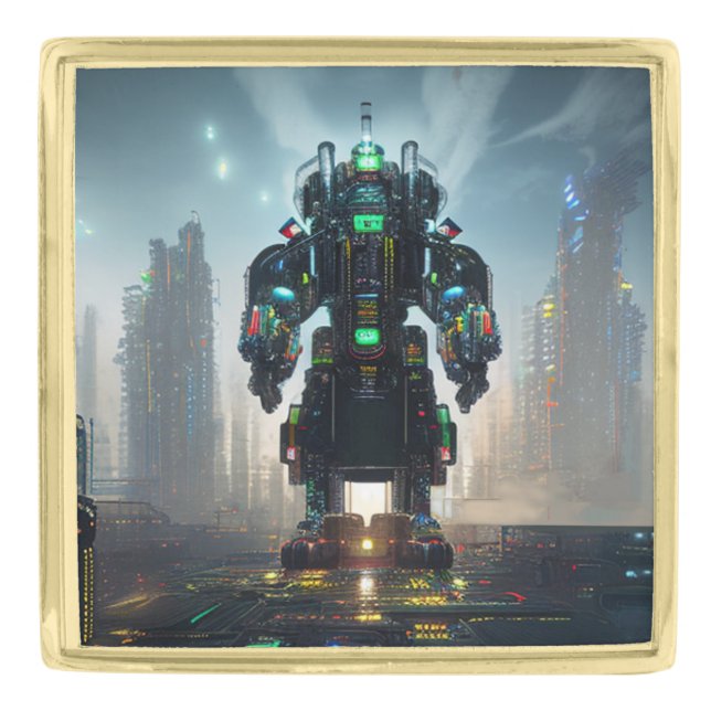 Robot 4 gold large square lapel pin (Front)